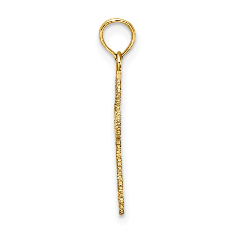 14K Yellow Gold D/C W/ Beaded Edge Cross Charm