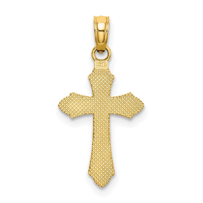14K Yellow Gold D/C W/ Beaded Edge Cross Charm