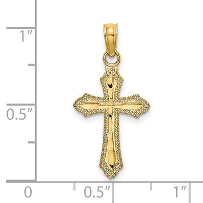 14K Yellow Gold D/C W/ Beaded Edge Cross Charm