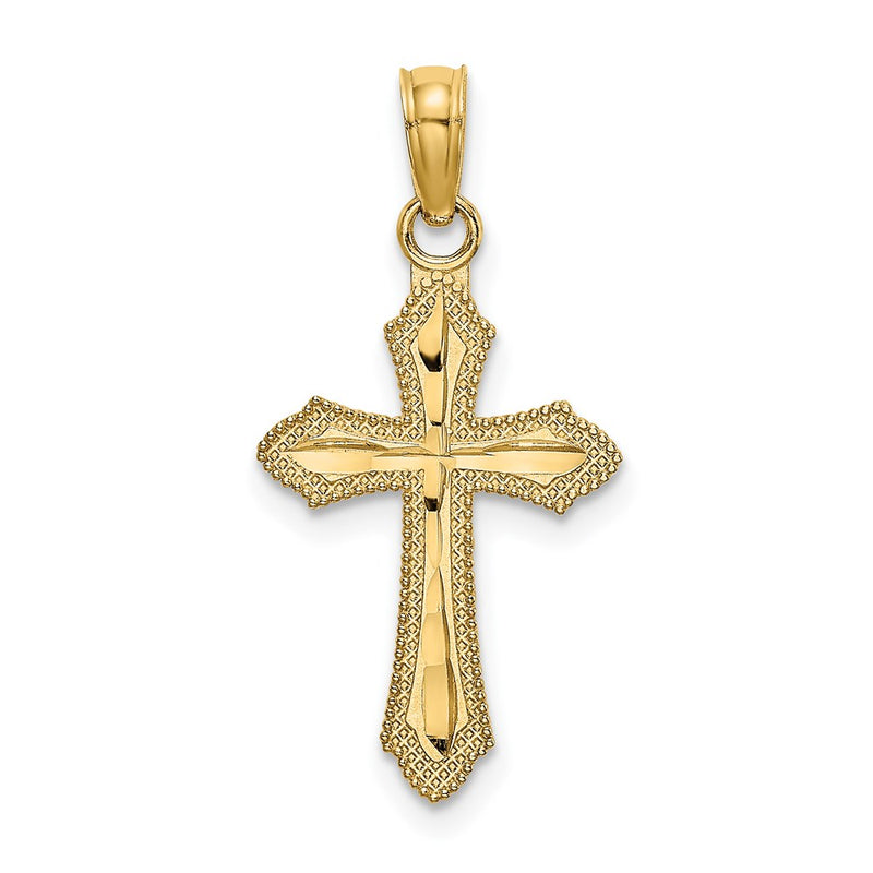 14K Yellow Gold D/C W/ Beaded Edge Cross Charm