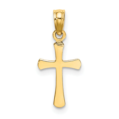 14K Yellow Gold Polished Beveled Cross W/ Round Tips Charm