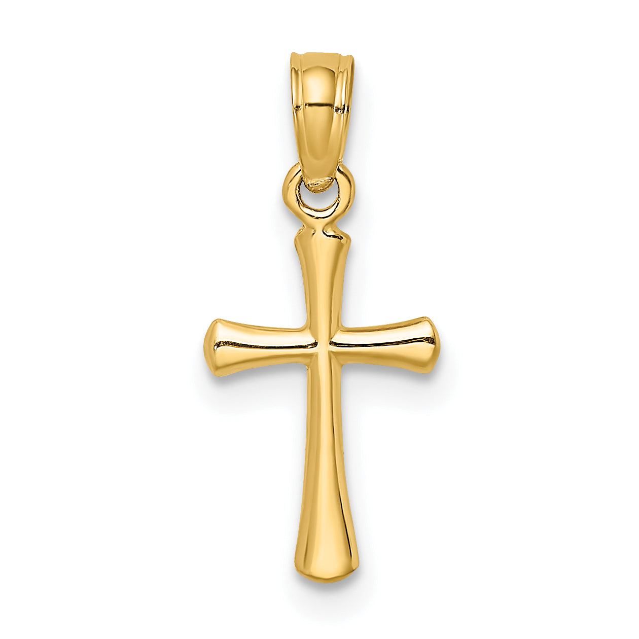 14K Yellow Gold Polished Beveled Cross W/ Round Tips Charm