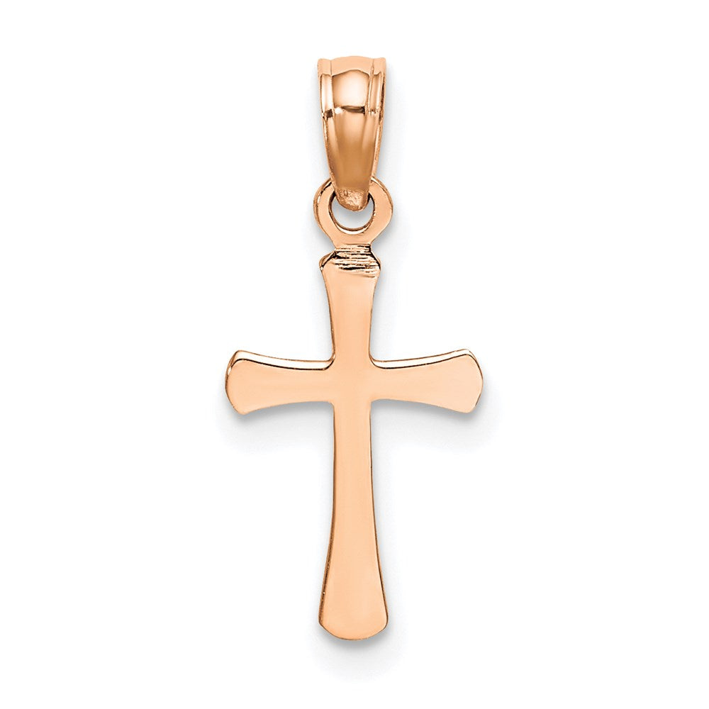 14K Rose Gold Polished Beveled Cross W/ Round Tips Charm
