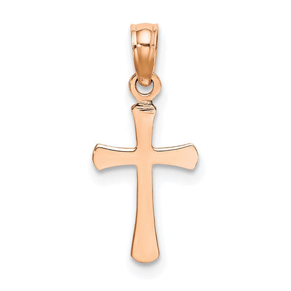 14K Rose Gold Polished Beveled Cross W/ Round Tips Charm