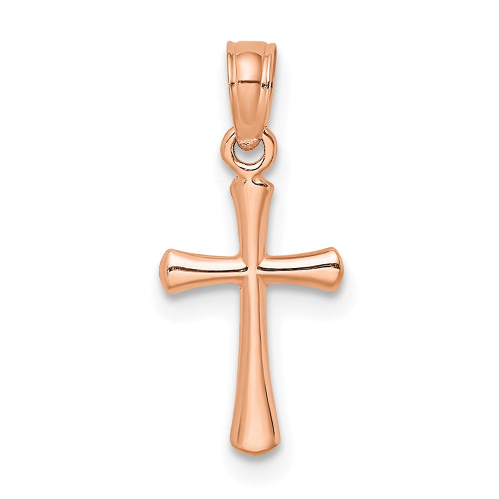 14K Rose Gold Polished Beveled Cross W/ Round Tips Charm