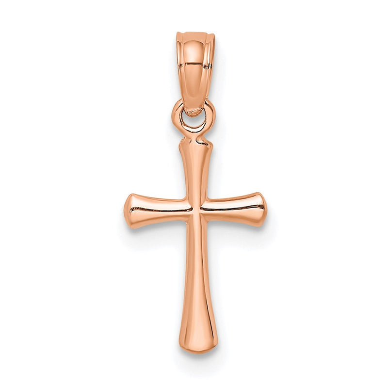 14K Rose Gold Polished Beveled Cross W/ Round Tips Charm