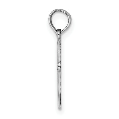 14K White Gold Polished Beveled Cross W/ Round Tips Charm
