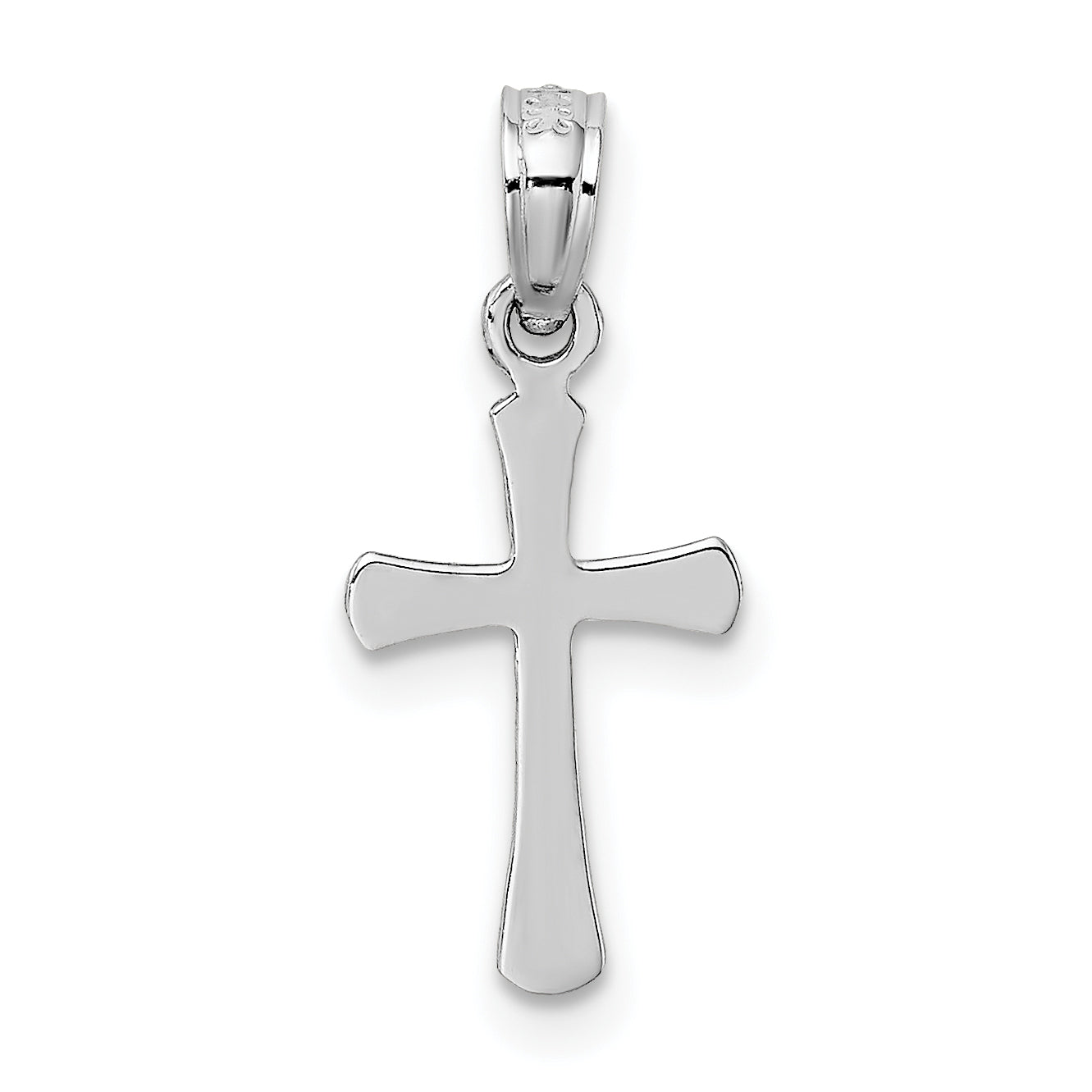 14K White Gold Polished Beveled Cross W/ Round Tips Charm