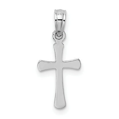 14K White Gold Polished Beveled Cross W/ Round Tips Charm