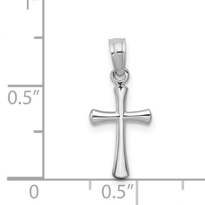 14K White Gold Polished Beveled Cross W/ Round Tips Charm