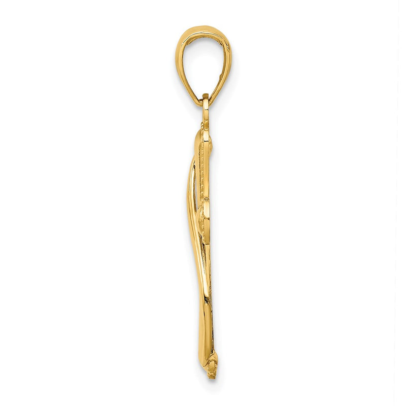 14K Yellow Gold Cross With Drape Charm
