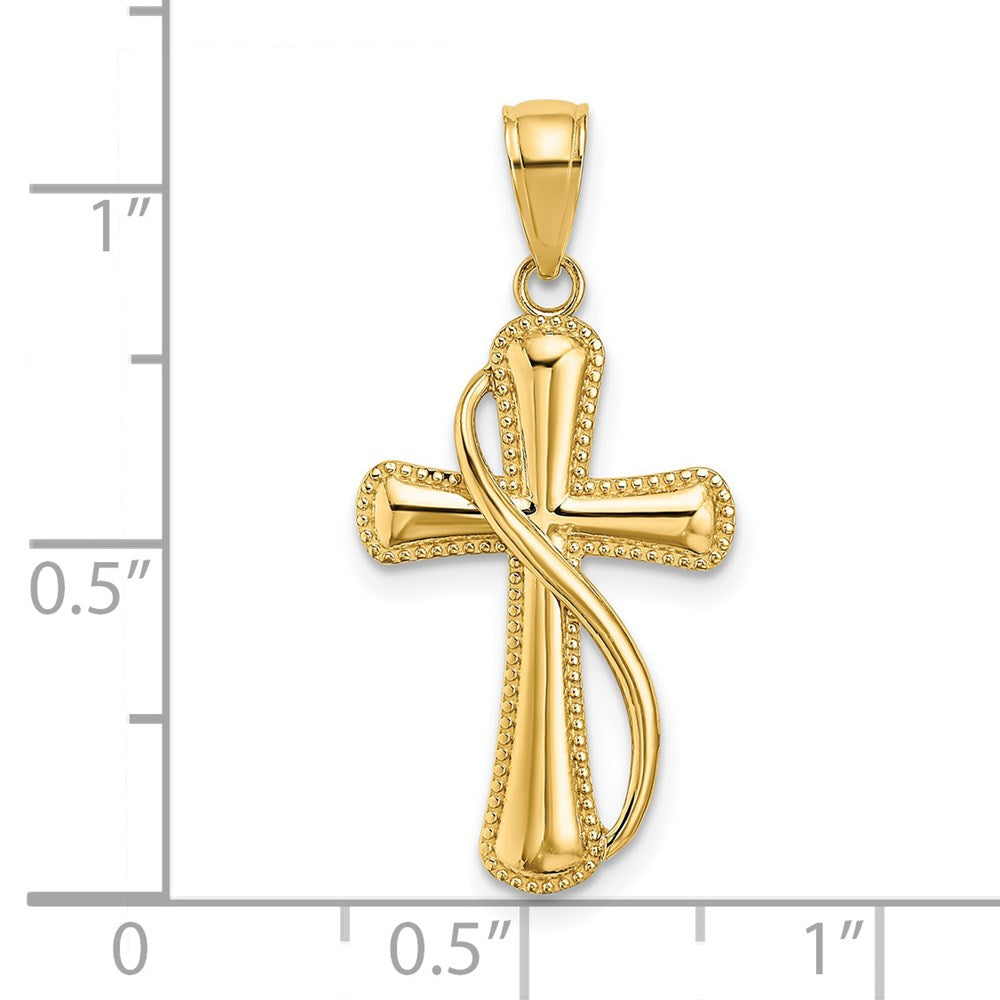 14K Yellow Gold Cross With Drape Charm