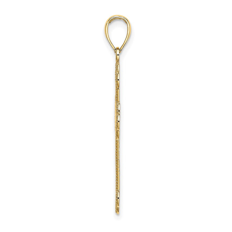 14K Yellow Gold Textured And Beaded Edge Cross Charm