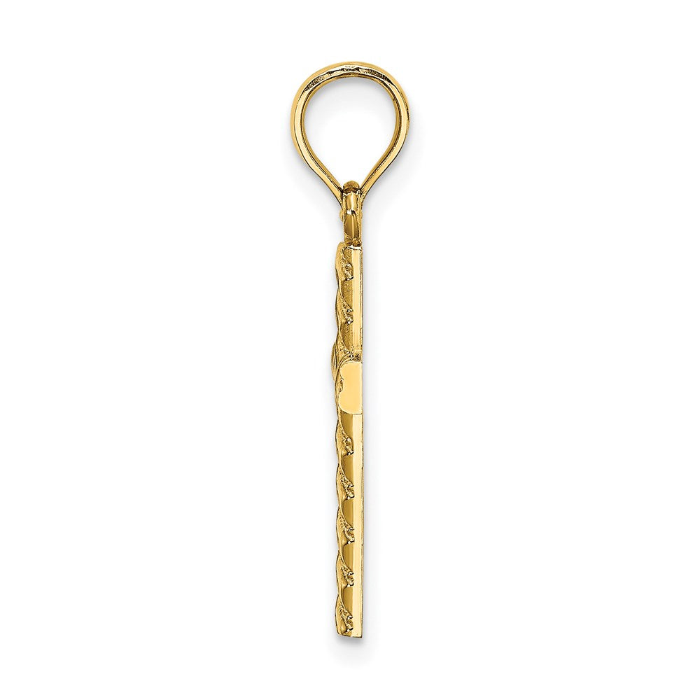 14K Yellow Gold Beaded And Polished Cross Charm