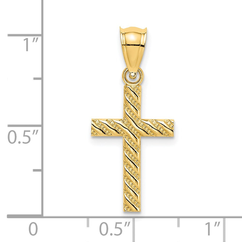 14K Yellow Gold Beaded And Polished Cross Charm