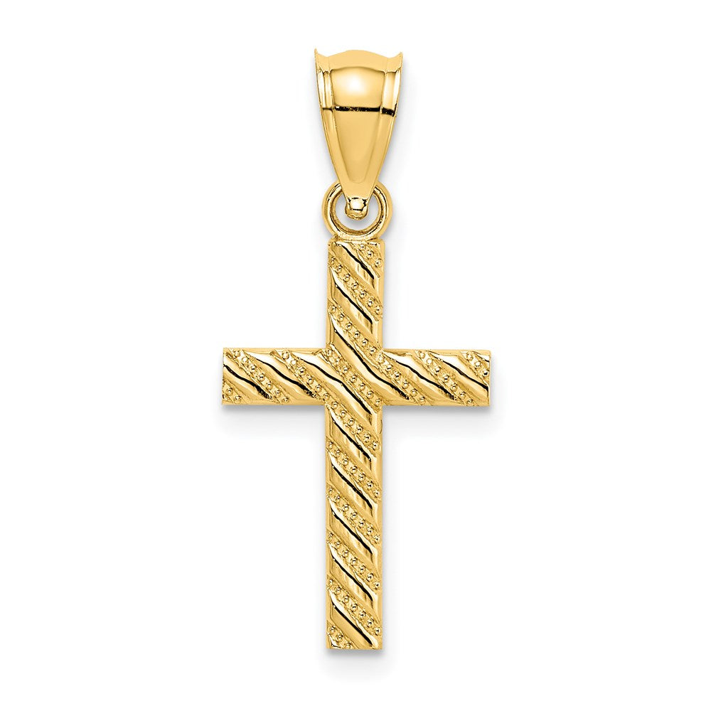 14K Yellow Gold Beaded And Polished Cross Charm