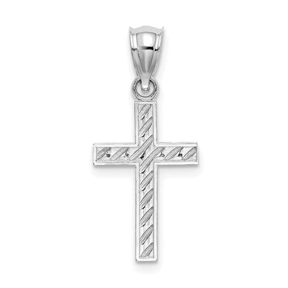 14K White Gold Beaded And Polished Cross Charm