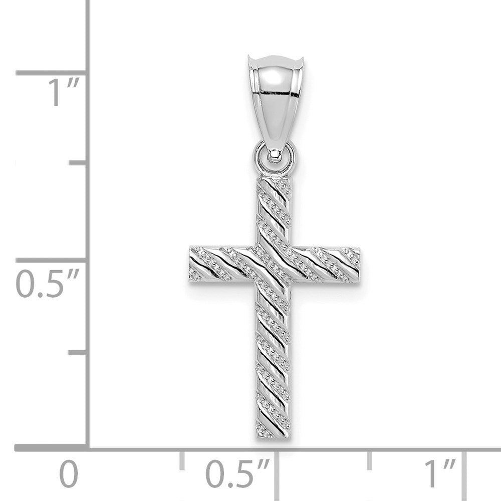 14K White Gold Beaded And Polished Cross Charm