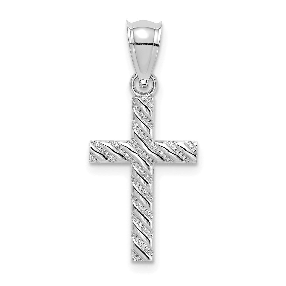 14K White Gold Beaded And Polished Cross Charm