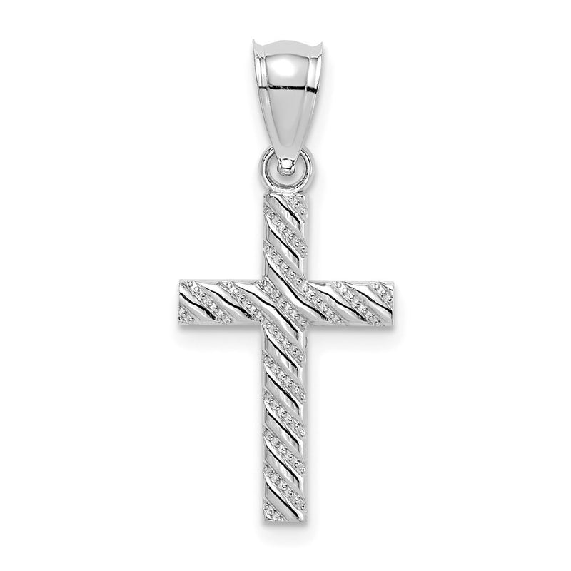14K White Gold Beaded And Polished Cross Charm