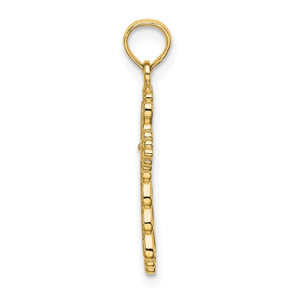 14K Yellow Gold Scalloped Cross W/ Cut-Out Center Charm