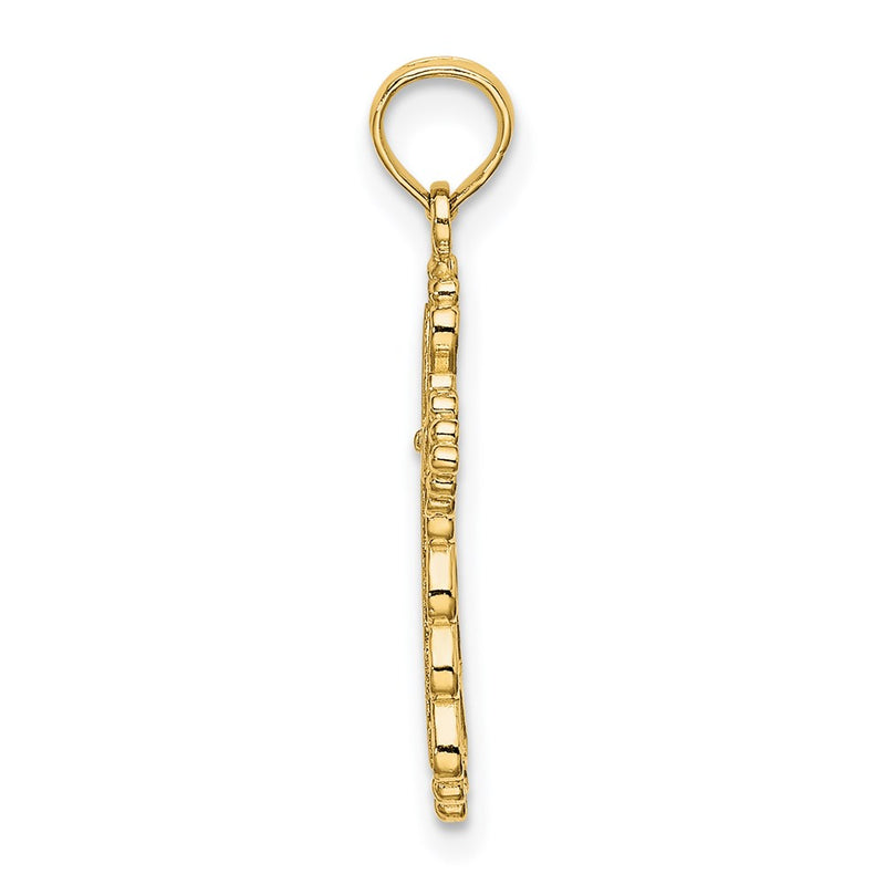 14K Yellow Gold Scalloped Cross W/ Cut-Out Center Charm