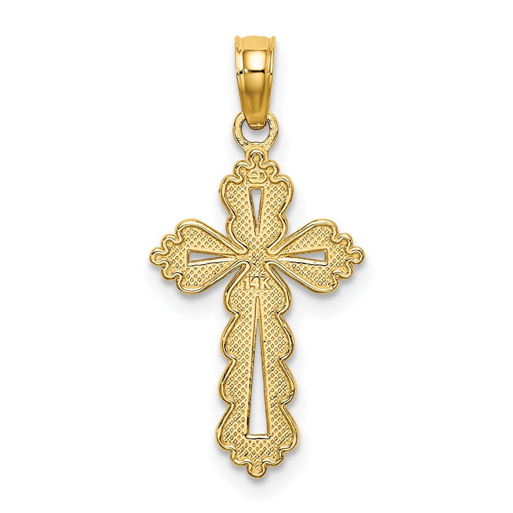 14K Yellow Gold Scalloped Cross W/ Cut-Out Center Charm