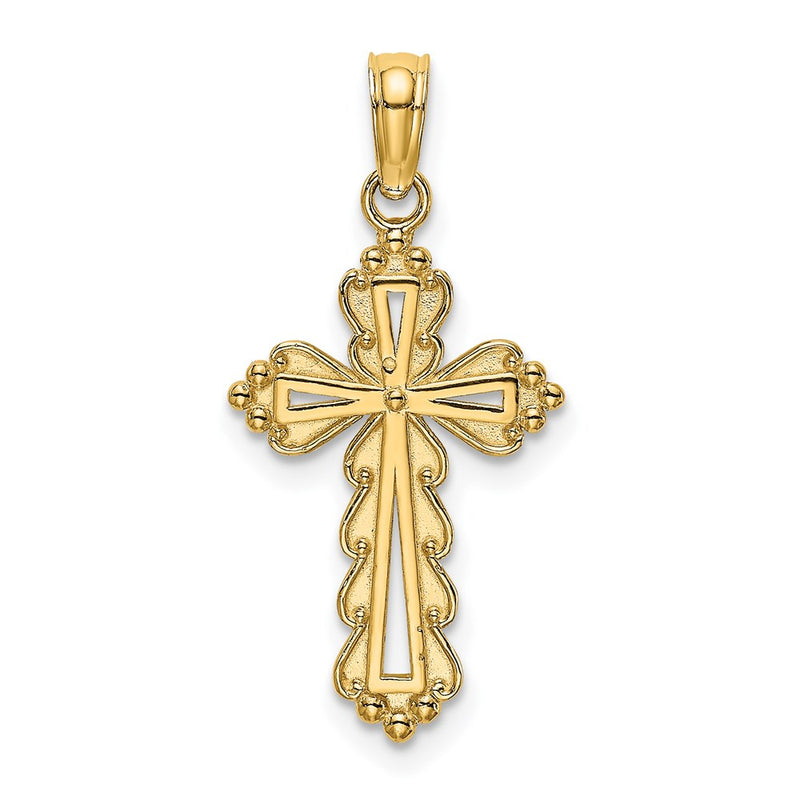 14K Yellow Gold Scalloped Cross W/ Cut-Out Center Charm
