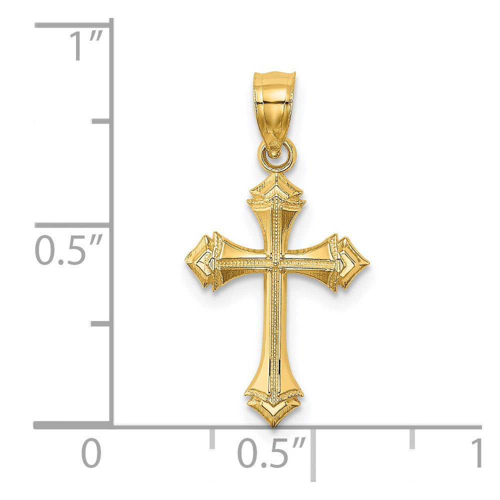 14K Yellow Gold Textured W/ Arrow Ends Cross Charm