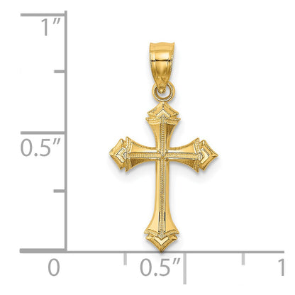 14K Yellow Gold Textured W/ Arrow Ends Cross Charm