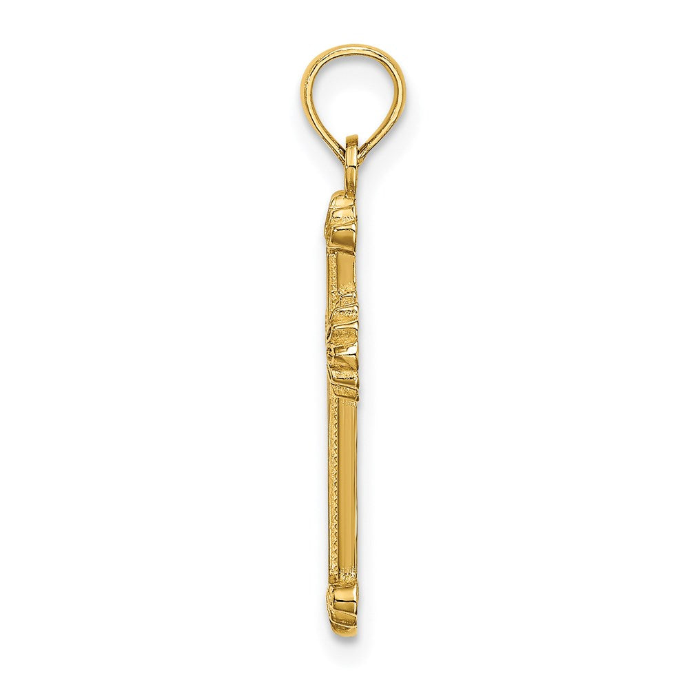 14K Yellow Gold Textured Leaves On Edges Cross Charm