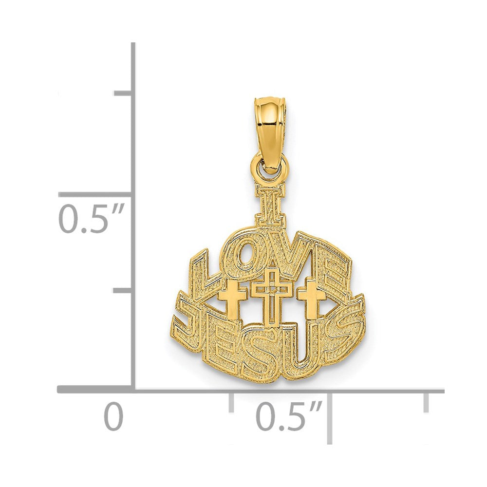 14K Yellow Gold I Love Jesus Cross Charm