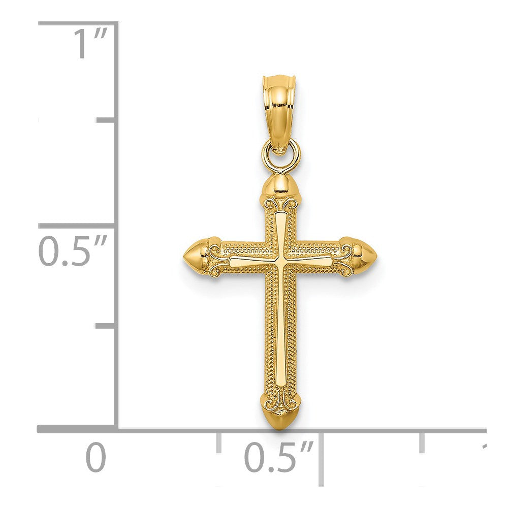 14K Yellow Gold Polished W/ Scroll Design Cross Charm