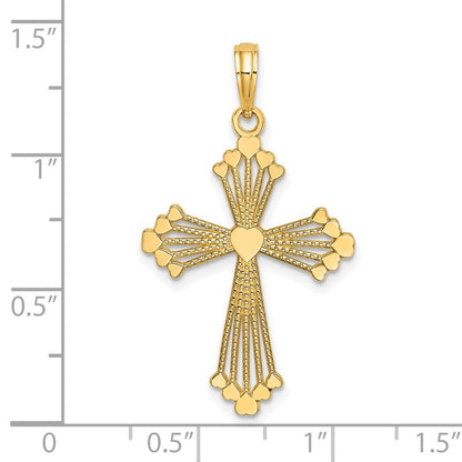 14K Yellow Gold Cross W/ Heart Center Charm
