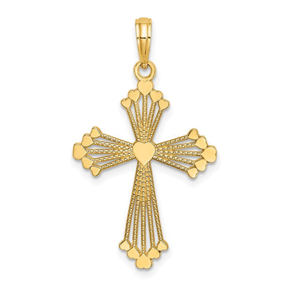 14K Yellow Gold Cross W/ Heart Center Charm
