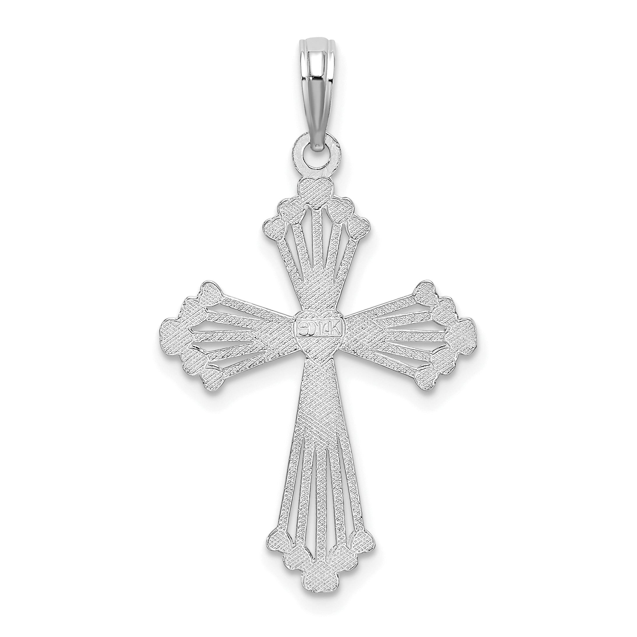 14K White Gold Cross W/ Heart Center Charm