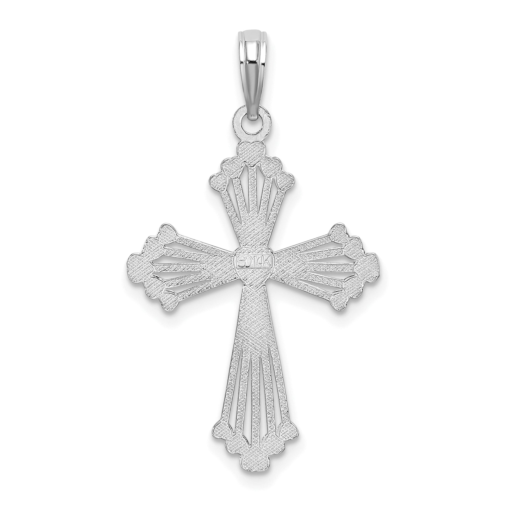 14K White Gold Cross W/ Heart Center Charm