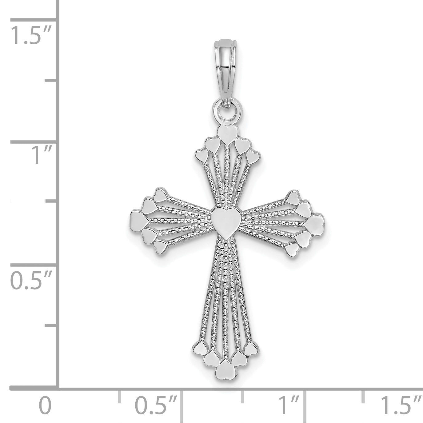14K White Gold Cross W/ Heart Center Charm