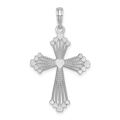 14K White Gold Cross W/ Heart Center Charm