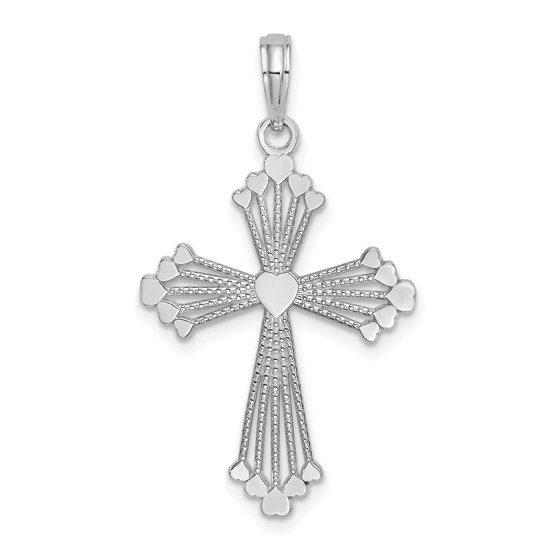 14K White Gold Cross W/ Heart Center Charm