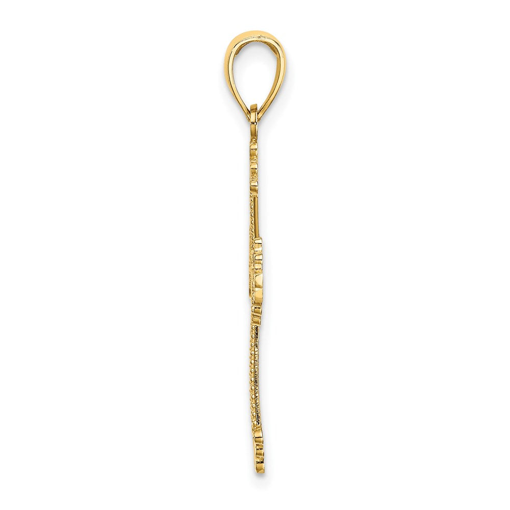 14K Yellow Gold D/C And Cut-Out Stripes W/ Heart In Center Cross Charm