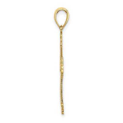 14K Yellow Gold D/C And Cut-Out Stripes W/ Heart In Center Cross Charm