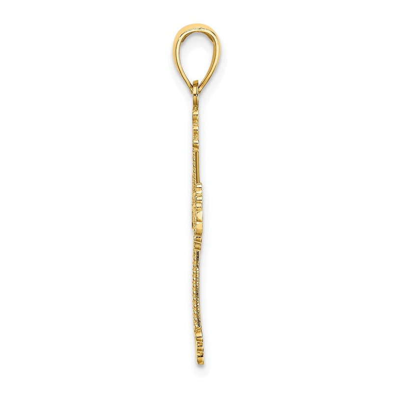 14K Yellow Gold D/C And Cut-Out Stripes W/ Heart In Center Cross Charm