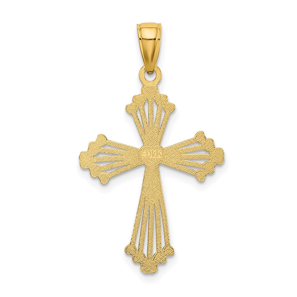 14K Yellow Gold D/C And Cut-Out Stripes W/ Heart In Center Cross Charm