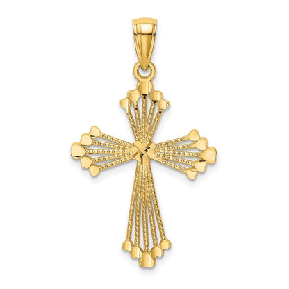 14K Yellow Gold D/C And Cut-Out Stripes W/ Heart In Center Cross Charm