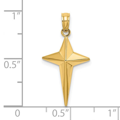 14K Yellow Gold 2-D Polished Triangle Tipped Cross Charm