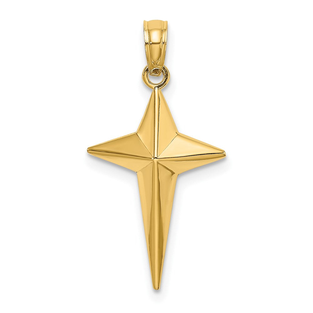 14K Yellow Gold 2-D Polished Triangle Tipped Cross Charm