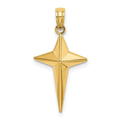 14K Yellow Gold 2-D Polished Triangle Tipped Cross Charm