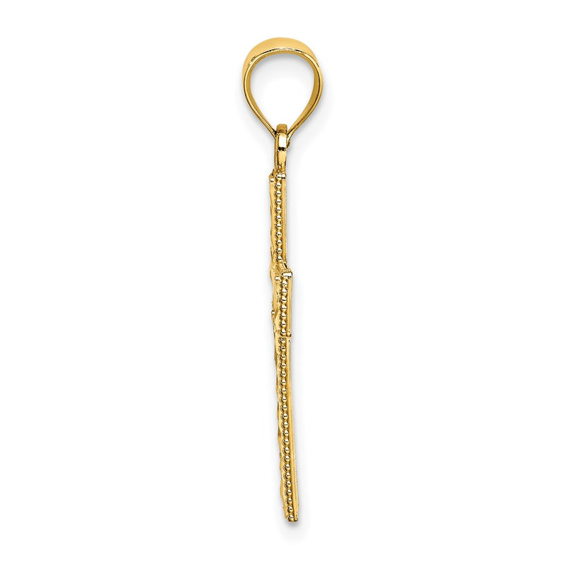 14K Yellow Gold D/C Edge And Filigree Center Cross Charm