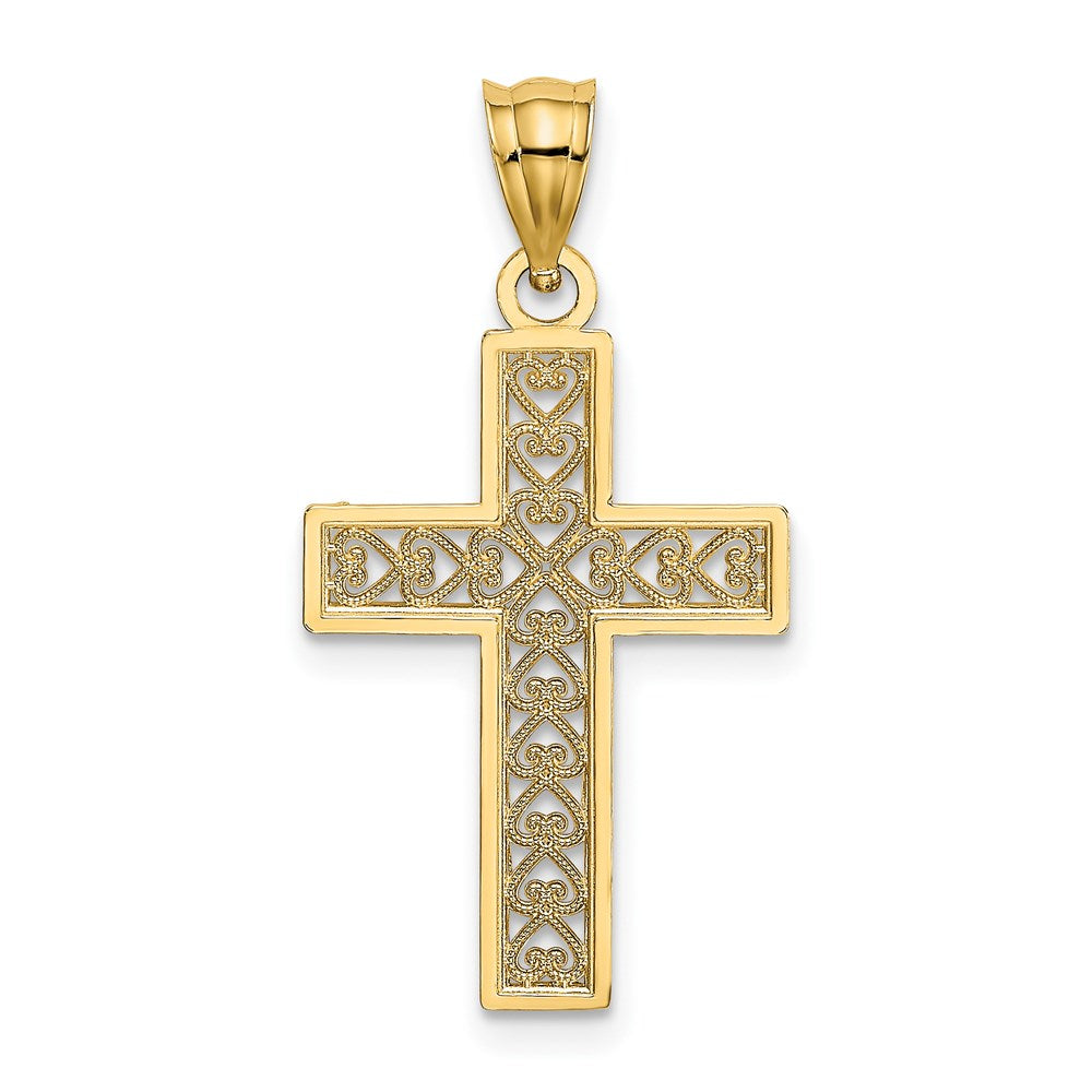 14K Yellow Gold D/C Edge And Filigree Center Cross Charm